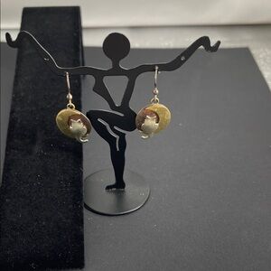 1.1.26-20 Far Fetched signed Mixed Metals  Cat Over the Moon Eurostyle Earrings